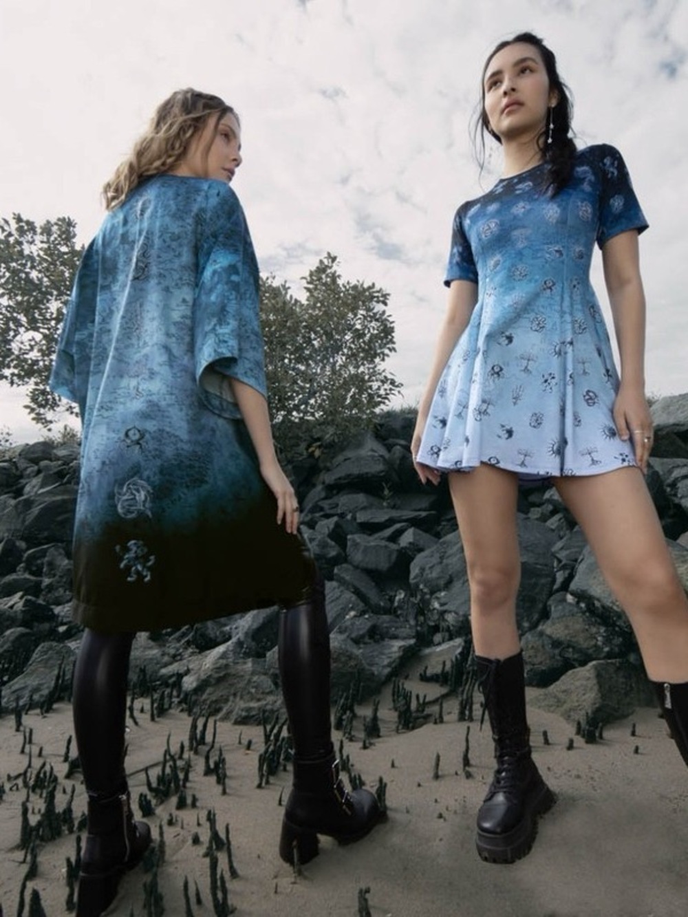 Blackmilk Blue Ombre The Witcher continents map Robe sz L/XL